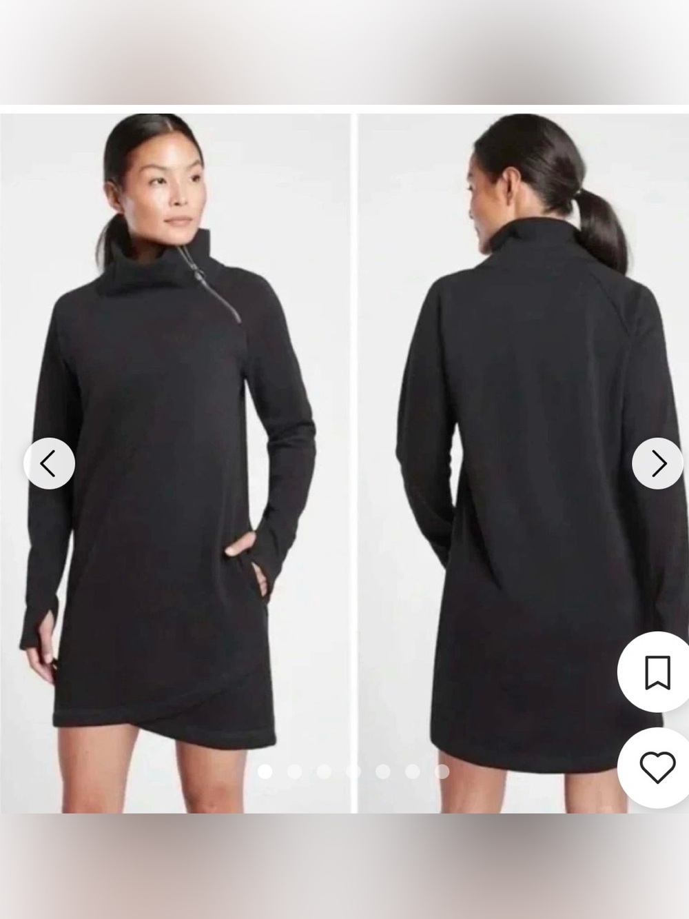 Athleta Cozy Karma Black Long-Sleeve Zip Neck Dress